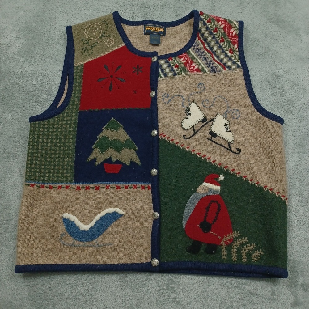 Vintage Woolrich Sweater Vest Womens Large Wool Knit Christmas Button Up‎